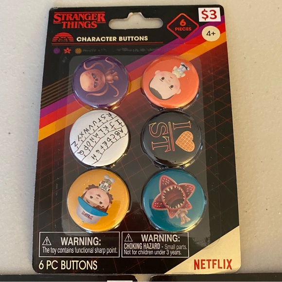 Lot of Three (3) Stranger Things Small Buttons 80s Retro, Character & Scoops NEW - Picture 2 of 5